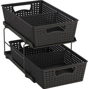 Simple Houseware 2 Tier Bathroom Organizer Tray Pull-Out Sliding Storage Black
